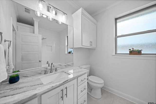 4132 Palo Pinto Creek Cir, Tyler, TX 75703 - full bath with vanity, crown molding, toilet, baseboards, and tile patterned floors