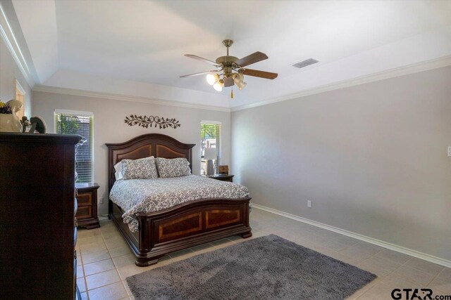 17599 Autumn Trl, Whitehouse, TX 75791 - bedroom with baseboards, visible vents, a raised ceiling, and light tile patterned floors