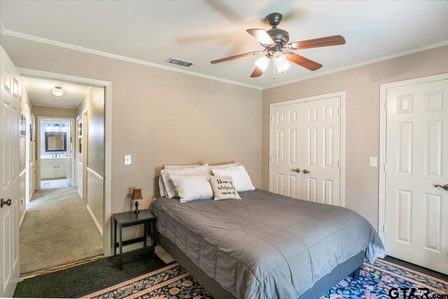 17599 Autumn Trl, Whitehouse, TX 75791 - carpeted bedroom featuring a closet, visible vents, and crown molding