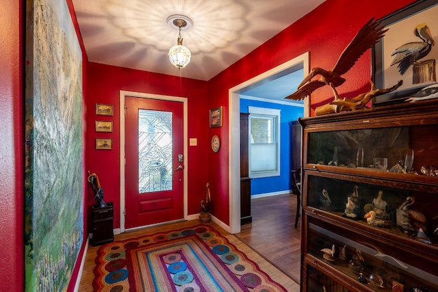 entrance foyer featuring dark wood-type flooring