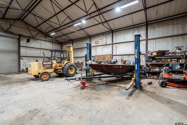 garage featuring a workshop area