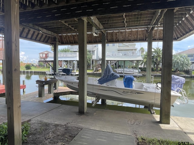 view of dock with a water view