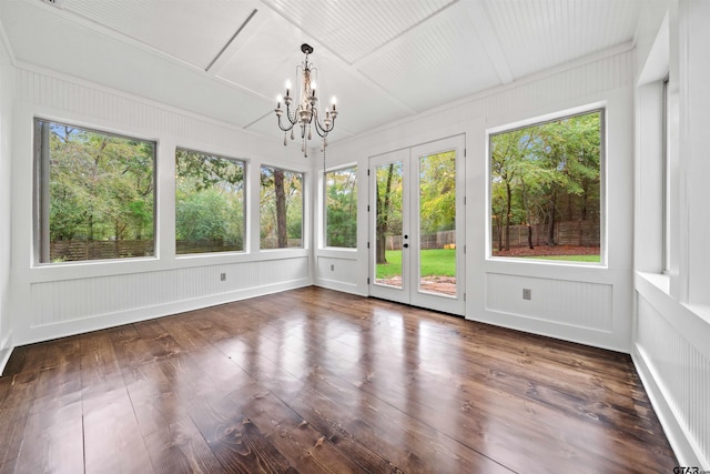 23611 Ridgeview Dr, Bullard, TX 75757 - unfurnished sunroom featuring french doors, a chandelier, and healthy amount of natural light