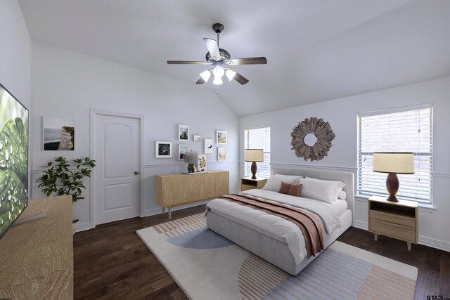 2056 Balsam Gap, Tyler, TX 75703 - bedroom with wood finished floors, lofted ceiling, baseboards, and a ceiling fan