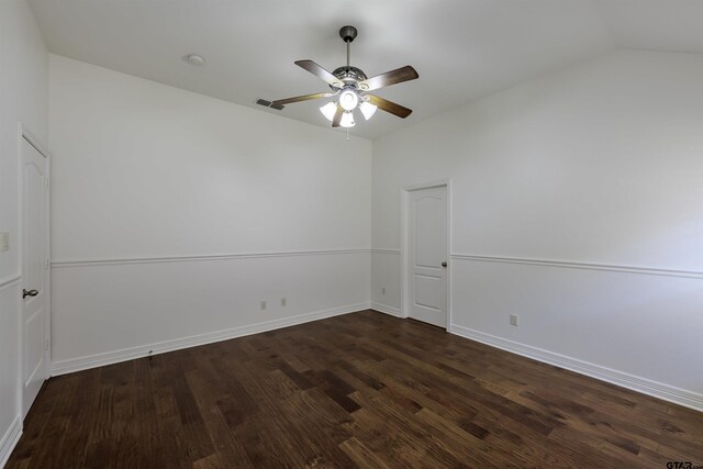 2056 Balsam Gap, Tyler, TX 75703 - unfurnished room featuring dark wood-type flooring, visible vents, a ceiling fan, and baseboards