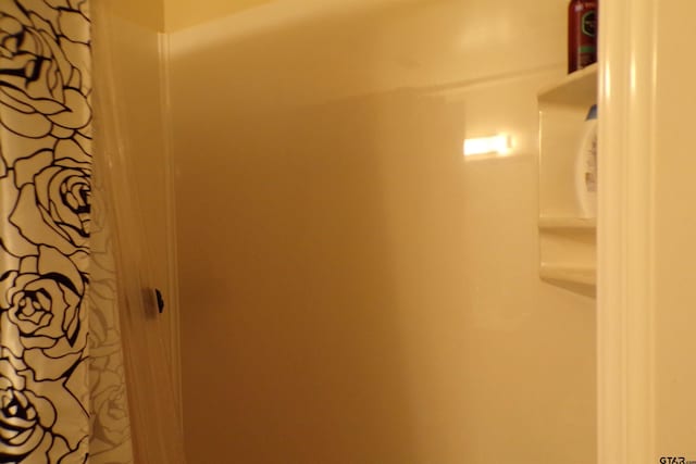 room details featuring a shower with shower curtain