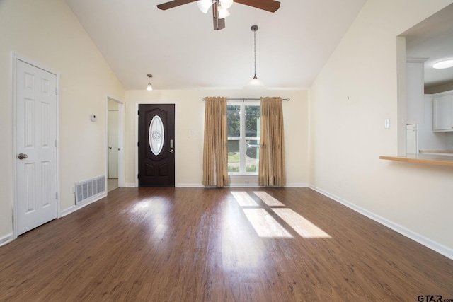 16530 Echo Glen Dr, Tyler, TX 75703 - entryway with a ceiling fan, wood finished floors, baseboards, and high vaulted ceiling