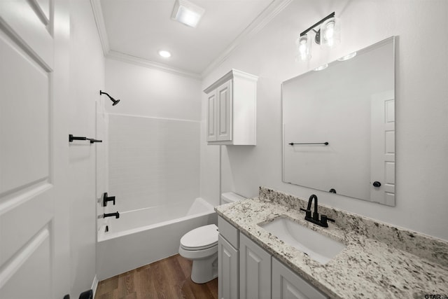 2716 Royal Village Way, Tyler, TX 75701 - full bath featuring toilet, ornamental molding, wood finished floors, vanity, and washtub / shower combination