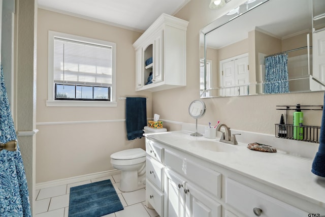 1039 Fm 2909, Canton, TX 75103 - full bathroom with vanity, plenty of natural light, toilet, ornamental molding, and tile patterned floors