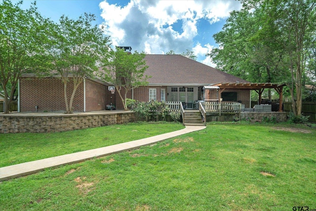 1807 Mill Creek Rd, Canton, TX 75103 - view of front facade featuring a pergola, a deck, a chimney, and brick siding