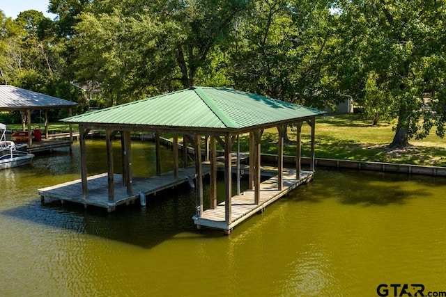 dock area featuring a water view