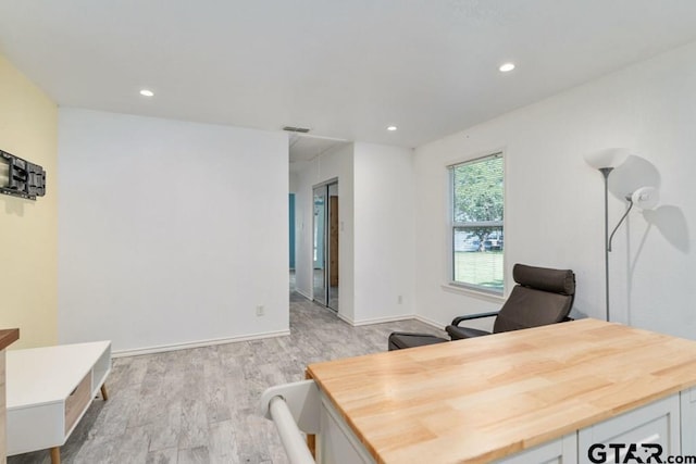 office area featuring light hardwood / wood-style floors