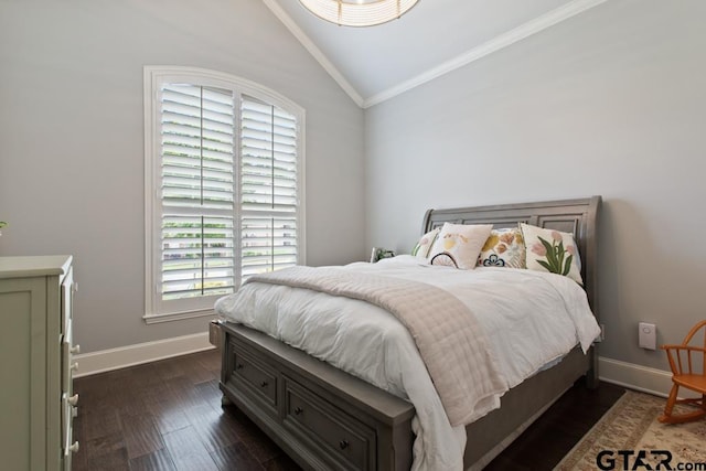 7417 Princedale, Tyler, TX 75703 - bedroom with lofted ceiling, crown molding, and dark wood-style floors