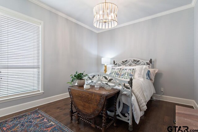 7417 Princedale, Tyler, TX 75703 - bedroom featuring a chandelier, wood finished floors, and crown molding