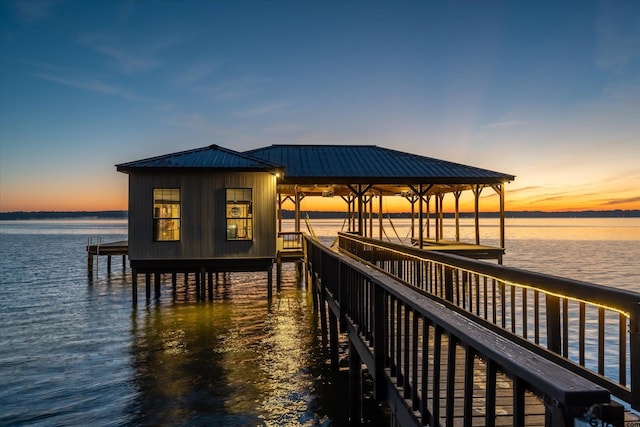 view of dock with a water view