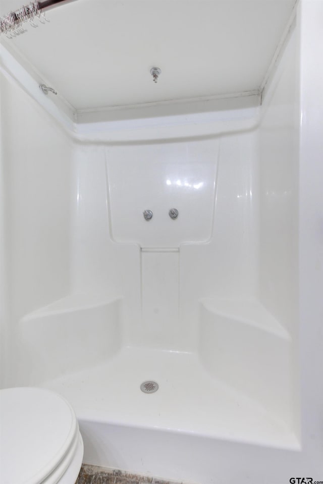 bathroom with a shower and toilet