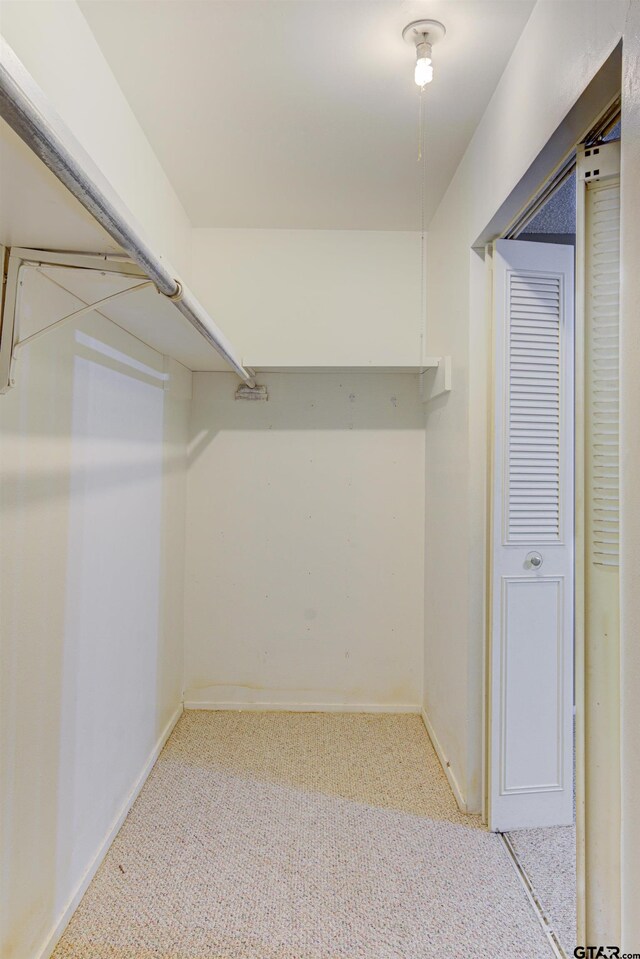 spacious closet featuring light carpet