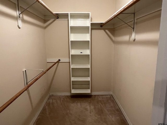 spacious closet with dark colored carpet