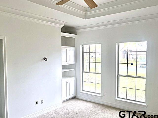 bathroom with vanity, separate shower and tub, and ceiling fan