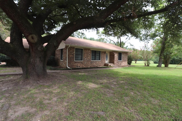 ranch-style home with a front lawn