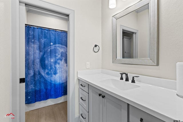 bathroom featuring vanity and wood-type flooring