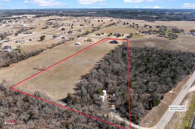 aerial view featuring a rural view