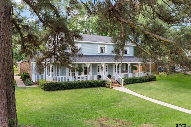 408 E Forest Dr, White Oak, TX 75693 - country-style home featuring a porch, a front yard, and roof with shingles