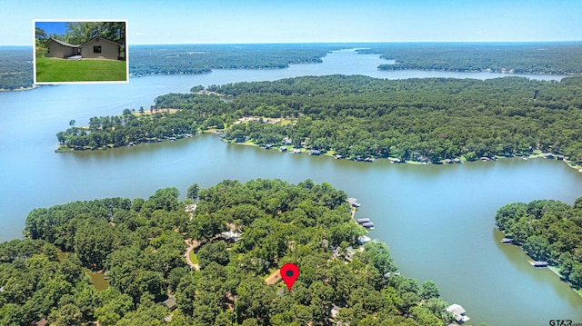 aerial view with a water view