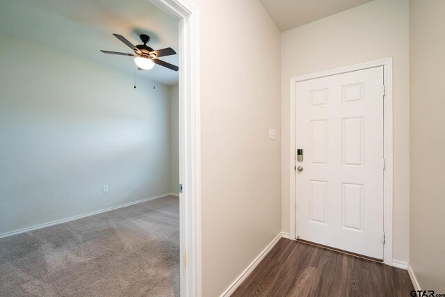 1439 Monterey Dr, Longview, TX 75601 - entryway featuring a ceiling fan and dark wood-type flooring