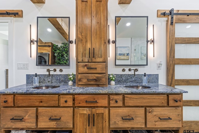 bathroom featuring vanity and walk in shower