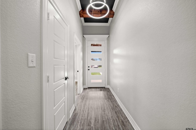 corridor featuring dark hardwood / wood-style flooring