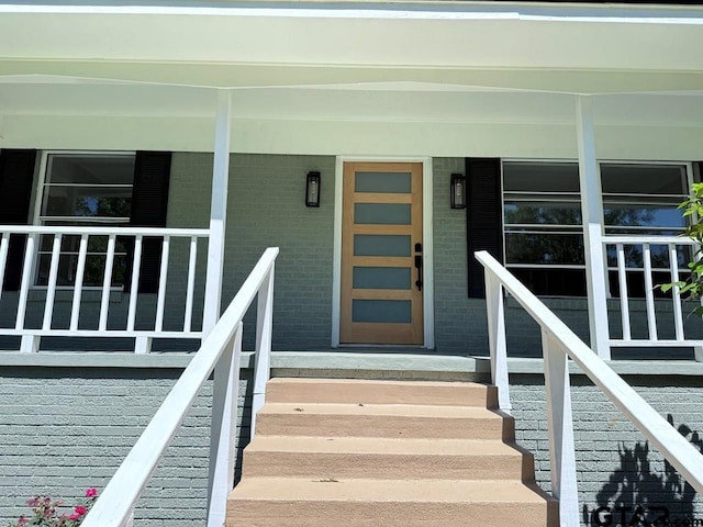 1113 Swanson Dr, Palestine, TX 75801 - view of exterior entry with covered porch and brick siding