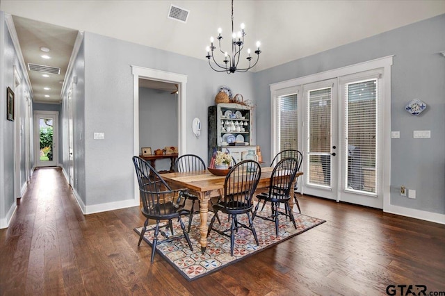 14621 Twin Pine Ln, Lindale, TX 75771 - dining area with wood finished floors, a chandelier, and french doors