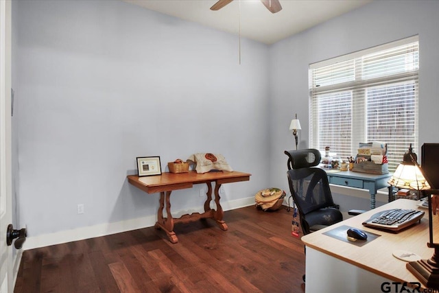 14621 Twin Pine Ln, Lindale, TX 75771 - home office with dark wood-type flooring and a ceiling fan