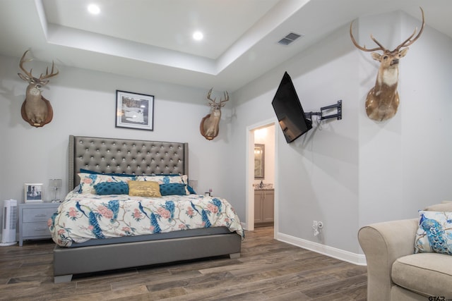 17294 Hidden Valley Ln, Flint, TX 75762 - bedroom with wood finished floors, recessed lighting, baseboards, and a raised ceiling