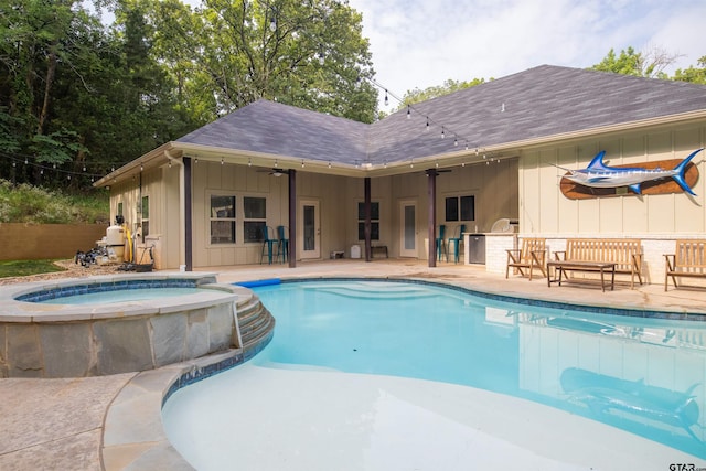 17294 Hidden Valley Ln, Flint, TX 75762 - view of swimming pool with a patio area, a pool with connected hot tub, a ceiling fan, and fence