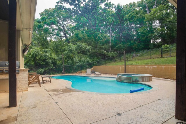 17294 Hidden Valley Ln, Flint, TX 75762 - view of pool with a patio area, a fenced backyard, a pool with connected hot tub, and area for grilling