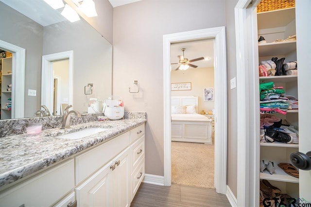 bathroom featuring a spacious closet and vanity