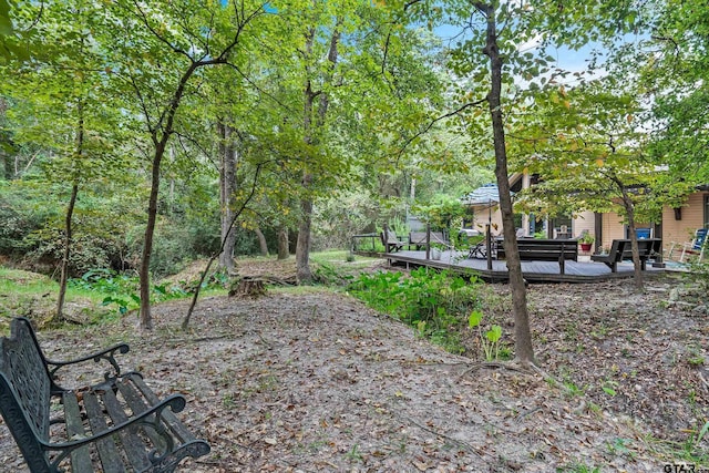 view of yard with a wooden deck