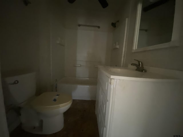 full bathroom featuring vanity, toilet, and shower / washtub combination