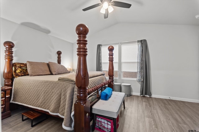 1106 Ripplewood Cir, Chandler, TX 75758 - bedroom with lofted ceiling, ceiling fan, wood finished floors, and baseboards
