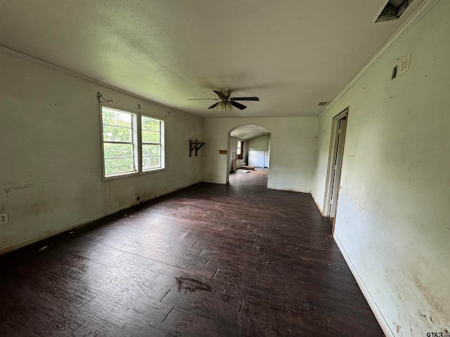 spare room featuring ceiling fan and dark hardwood / wood-style floors