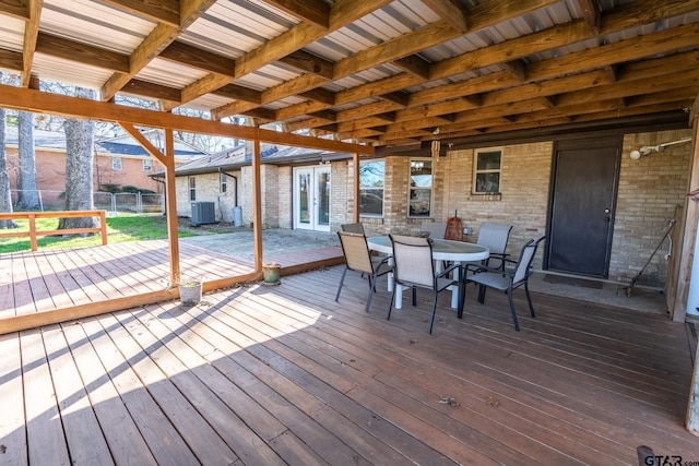 wooden deck featuring central AC