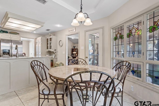 dining room featuring recessed lighting, visible vents, baseboards, and light tile patterned floors