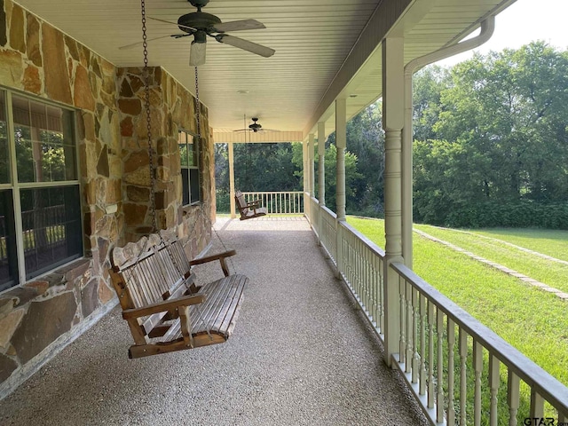 5304 Cedar Creek Dr, Kemp, TX 75143 - porch with a ceiling fan and a lawn