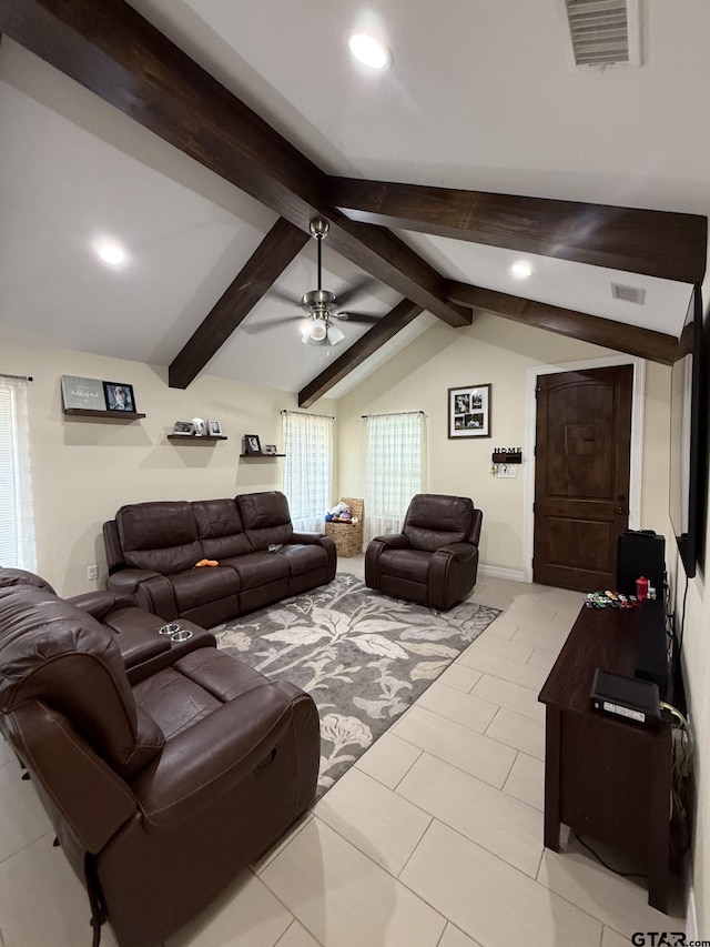 402 E Mims St, Tyler, TX 75702 - living area featuring a ceiling fan, recessed lighting, and light tile patterned floors