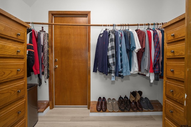 spacious closet with light hardwood / wood-style floors