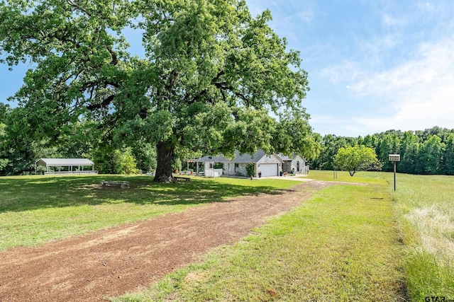 8533 Fm 315, Frankston, TX 75763 - view of green lawn with dirt driveway and a garage