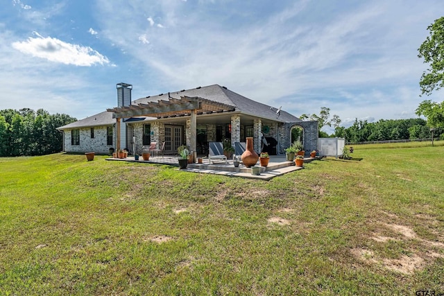 8533 Fm 315, Frankston, TX 75763 - rear view of property with a pergola, a patio area, a chimney, and a yard
