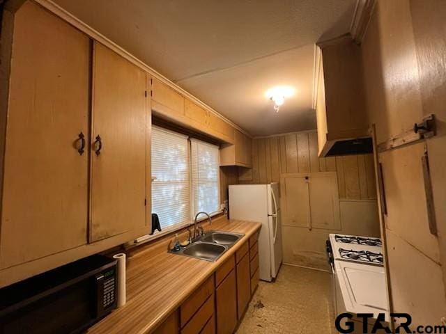 kitchen with white appliances, light countertops, and a sink